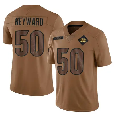 Men's Limited Shaka Heyward Cincinnati Bengals Brown 2023 Salute To Service Jersey