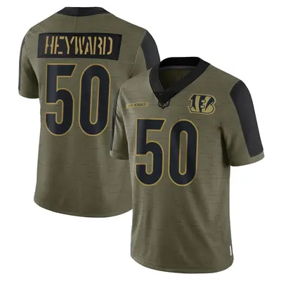 Men's Limited Shaka Heyward Cincinnati Bengals Olive 2021 Salute To Service Jersey