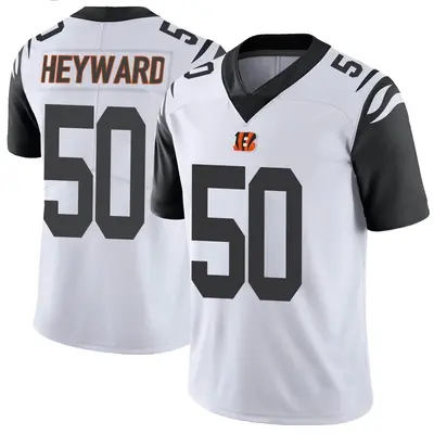 Men's Limited Shaka Heyward Cincinnati Bengals White Color Rush Vapor Untouchable Jersey